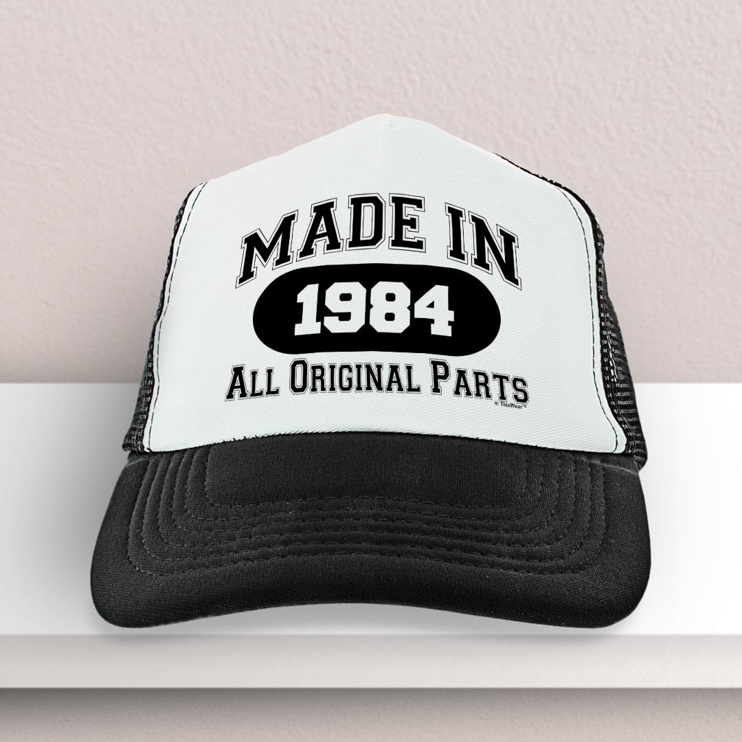 40th Birthday Gifts for All Made In 1984 All Original Parts Turning 40 Birthday Party Trucker Hat Black