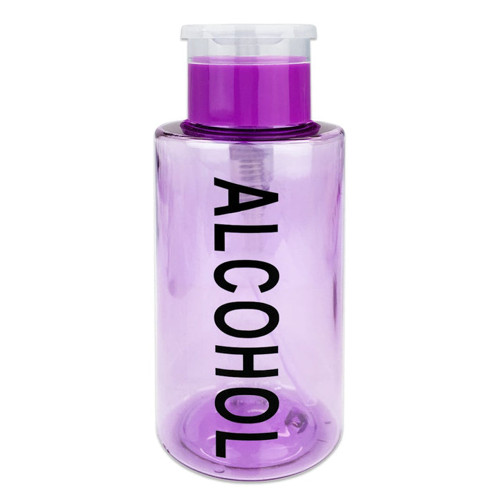 Pana Brand 10Oz. (Quantity: 1 Piece) Alcohol Labeled Liquid Push Down Pump Dispenser Bottle With Flip Top Cap (Purple)