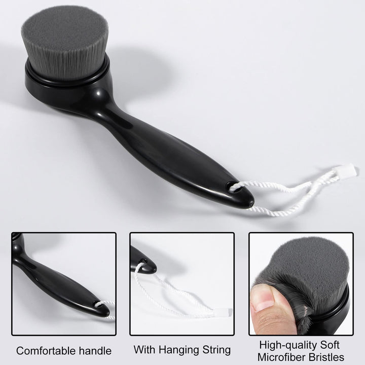 2 Pack Soft Bristle Facial Cleansing Brush for Deep Pore Cleaning, Face Exfoliating Scrub Brush with Bamboo Charcoal Bristle for Face Cleansing Skincare, Massage, Black