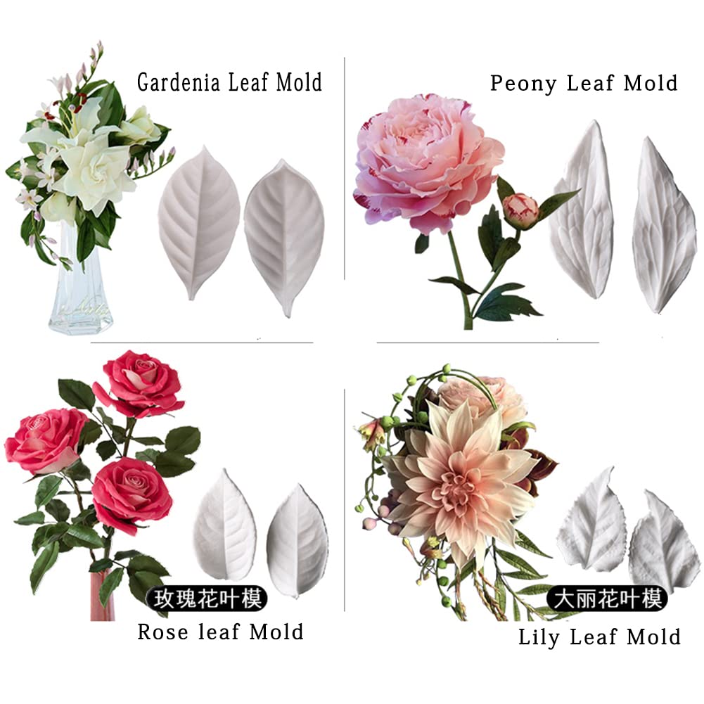 8Pcs Sugar Paste Leaf Veiners Fontant Mold Fondant Silicone Leaf Rose/Peony/Lily 3D Craft Tool