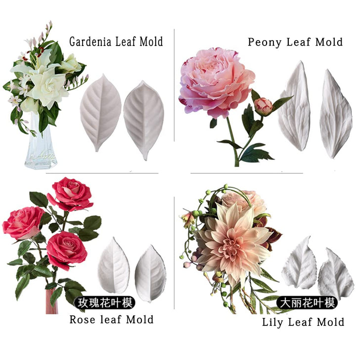 8Pcs Sugar Paste Leaf Veiners Fontant Mold Fondant Silicone Leaf Rose/Peony/Lily 3D Craft Tool