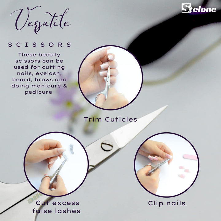 Multi-Purpose Cuticle Scissors Stainless Steel Curved Blade Little Manicure Scissors - Eyebrow Scissors for Women, Cosmetic &amp; Brow Scissors for Facial Hair &amp; Eyelash Trimming