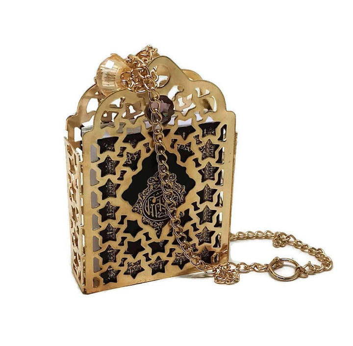 Islamic Car Rear Mirror Hanging Decorative Ornament Vehecle Necklace AMN142 Mini Al-Quran in Metal Cage Pendant Ramadan Eid Muslim Gift (Black_02)