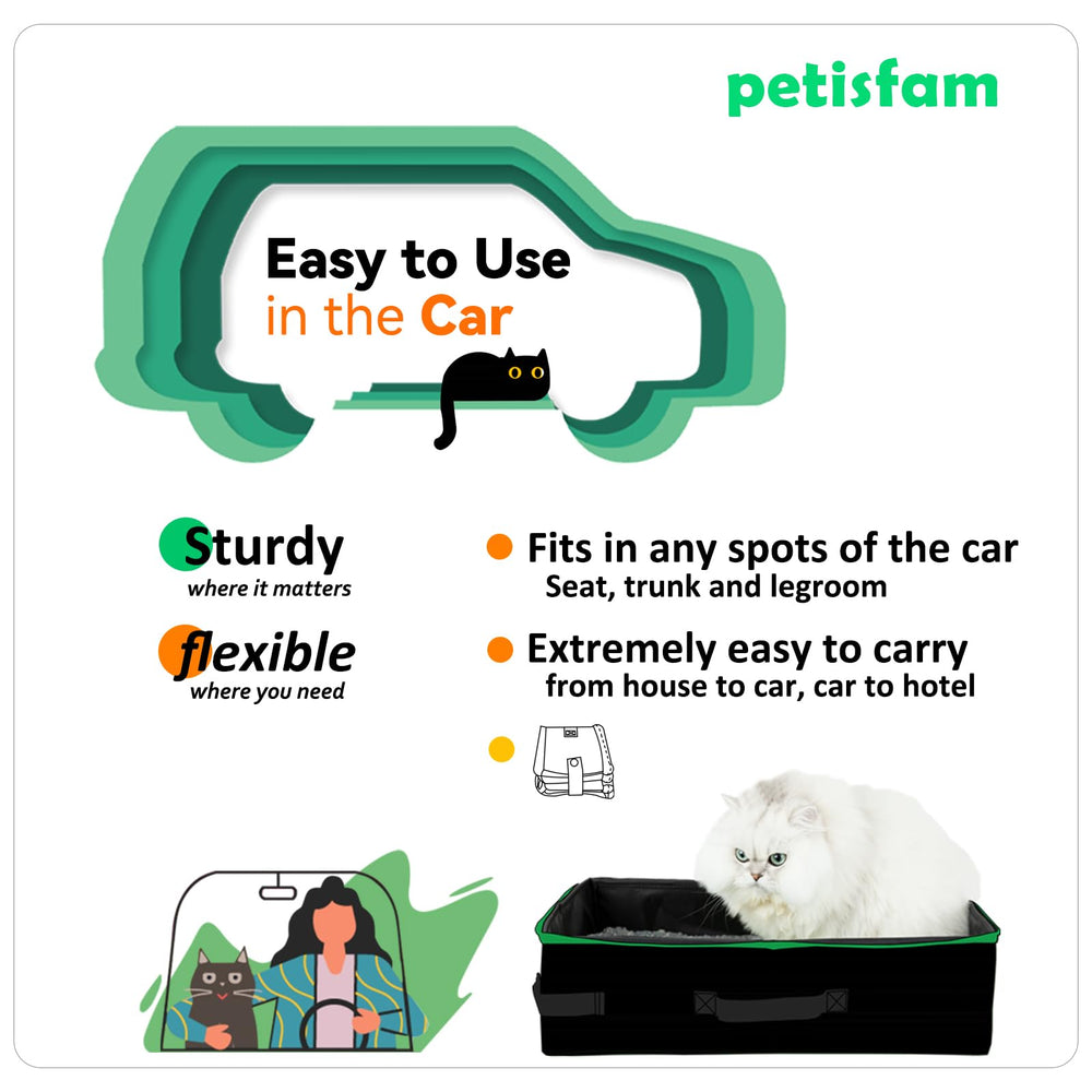 Portable Cat Travel Litter Box. No Leakage, Smell and Messes. One-Handed Carrying for Road Trip, Hotel Stays, Car and Airplane