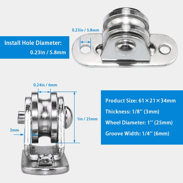 Small Pulley Block Silent Pulley Wheel Heavy Duty Fixed Pullies Loading 176 lb for Cord Material Handling Moving and DIY Project Wall Ceiling Mount Pulleys (8 Pack)