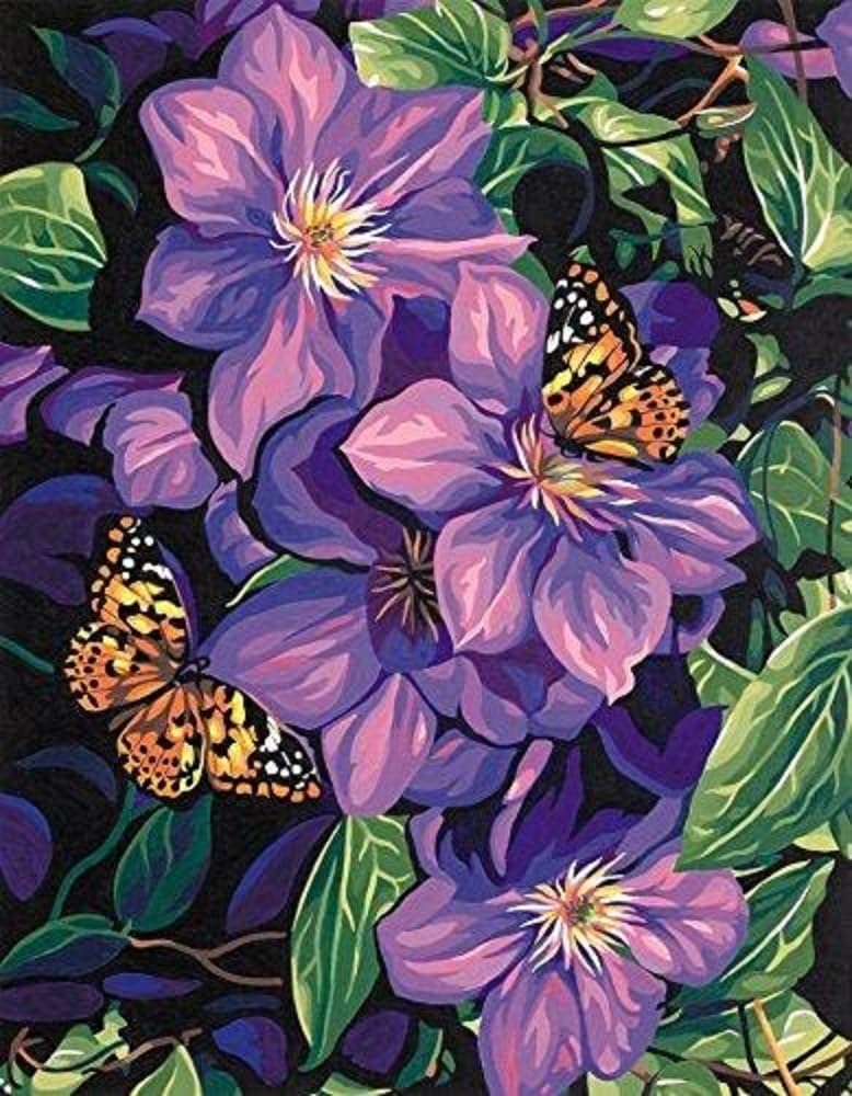 PBN 11x14 Clematis&amp;Butterfl