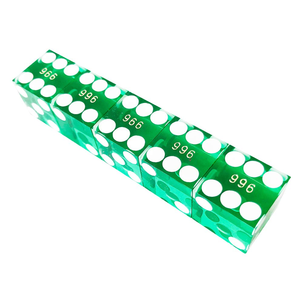 Set of 5 Grade AAA Precision 19mm Serialized Casino dice with Razor Edges and Corners - Green …