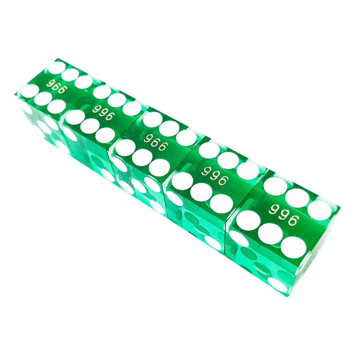 Set of 5 Grade AAA Precision 19mm Serialized Casino dice with Razor Edges and Corners - Green …