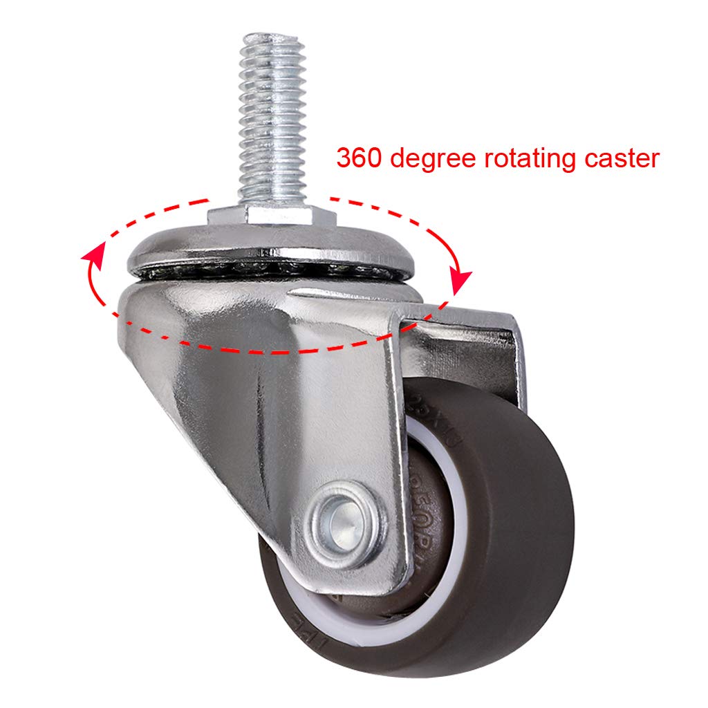 4 Pcs 1 Swivel Stem Threaded Casters, TPE Mute Caster Wheel M6 ×15, Replacement for Carts Trolley, Baby Bed, Furniture Cabinet, Table, Total Load Capacity 99Lbs
