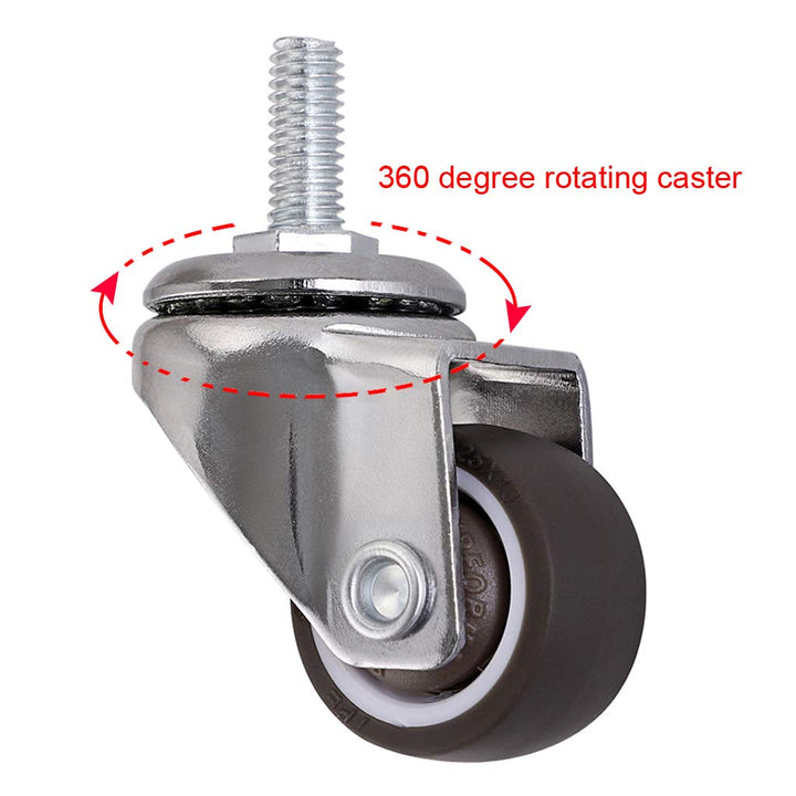 4 Pcs 1 Swivel Stem Threaded Casters, TPE Mute Caster Wheel M6 ×15, Replacement for Carts Trolley, Baby Bed, Furniture Cabinet, Table, Total Load Capacity 99Lbs