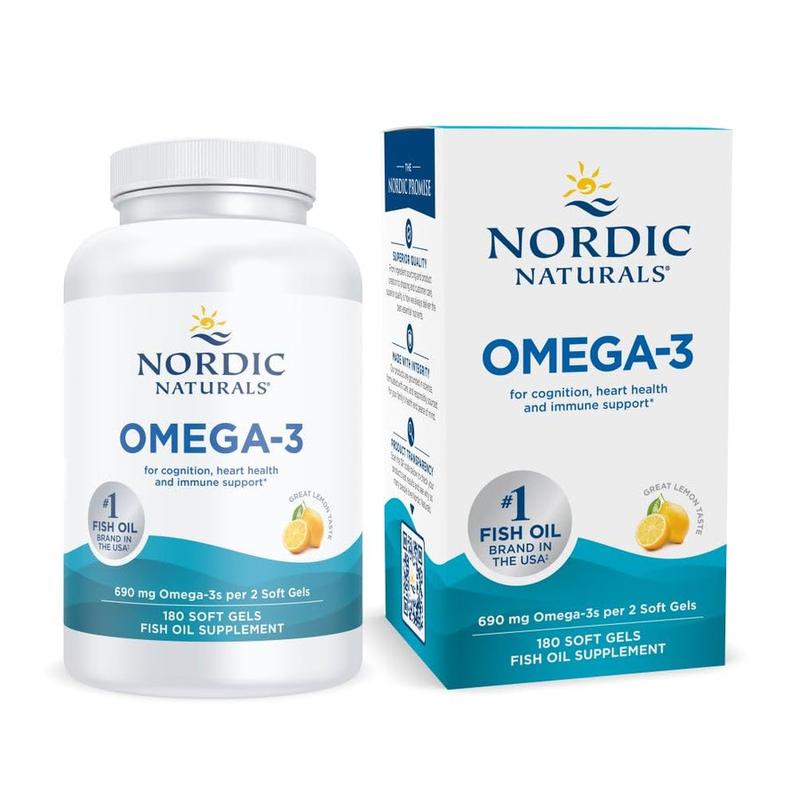 Omega-3, Lemon Flavor - 180 Soft Gels - 690 mg Omega-3 - Fish Oil - EPA & DHA - Immune Support, Brain & Heart Health, Optimal Wellness - Non-GMO - 90 Servings