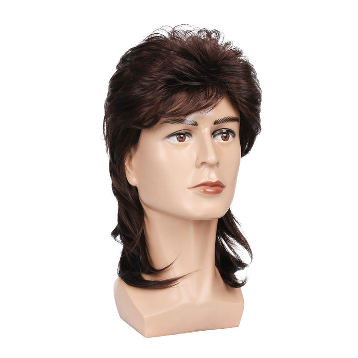 Mullet Wigs for Men 70s 80s Costumes Mens Brown Fancy Party Accessory Cosplay Hair Wig