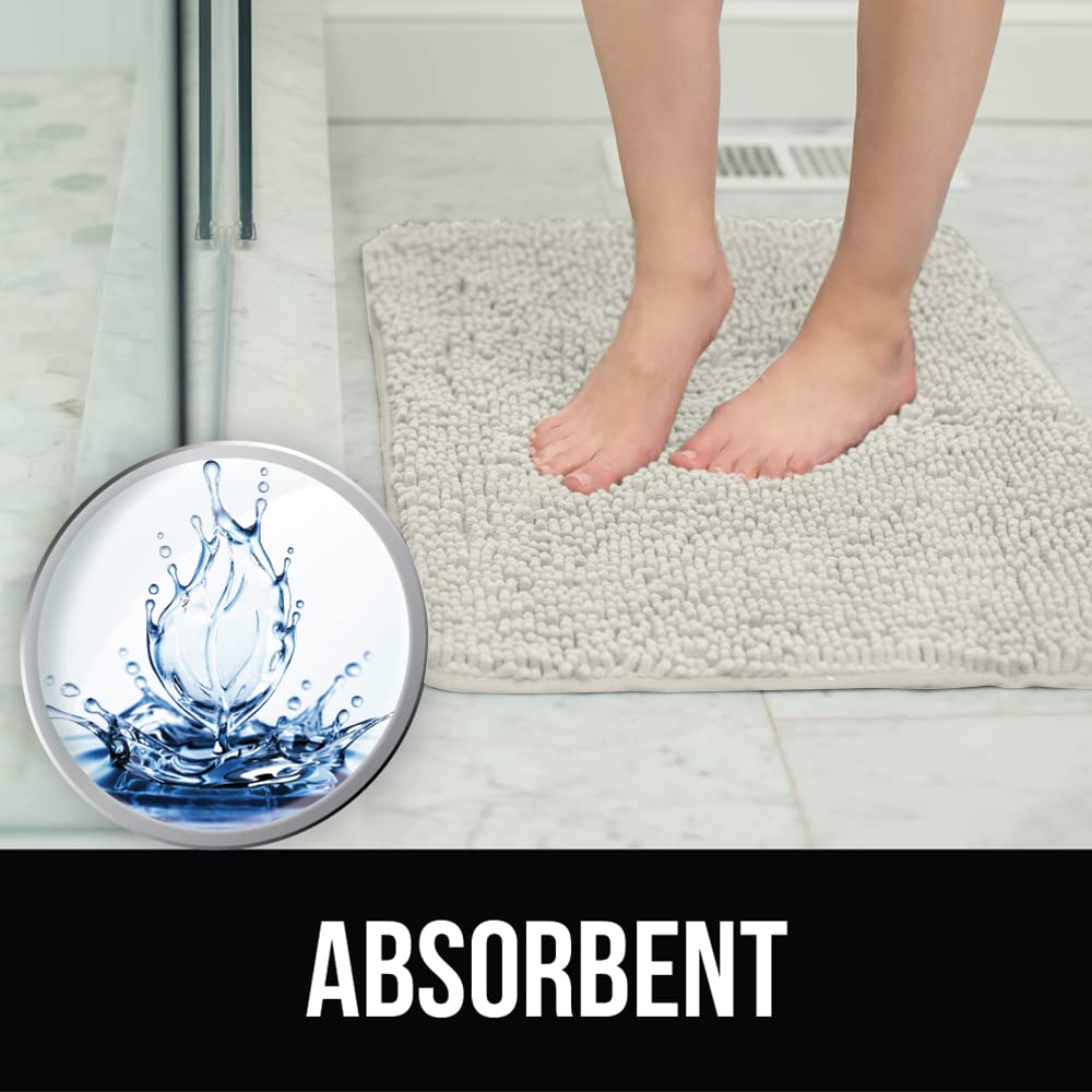 Bathroom Rugs, Chenille Soft Absorbent Bath Rug, Shaggy Shower Mat, Quick Dry Machine Wash Bathmat, Plush Carpet Mats for Tub, Bathtub and Bath Room Home Decor Accessories, 24x17, Cream