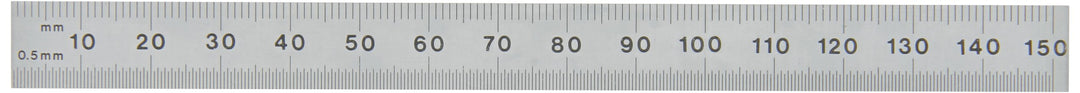 52-381-005-0, Inch/Metric Flexible Satin Chrome Steel Rule - 150mm