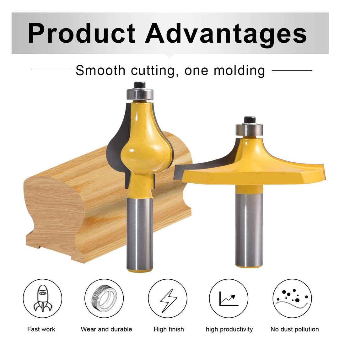 Handrail Router Bit Set 2 Pcs Standard Flute Molding Cutters With 1/2 Inch Shank for Woodworking