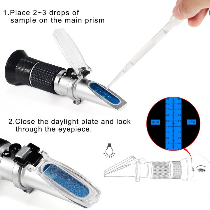 Handheld Brix Meter Refractometer, Portable 0-90% Brix Refractometer High Accurate with ATC,Sugar Content Measurement for Sugar Food Fruit Beverages Honey