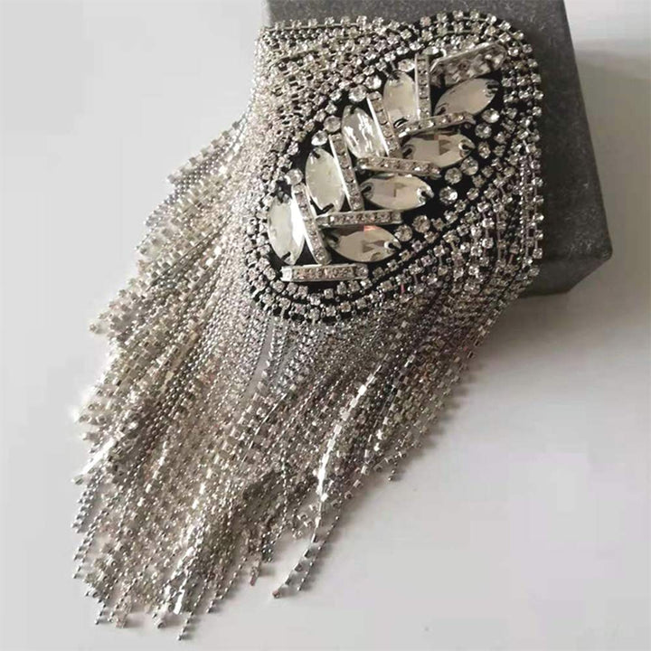 2pcs Rhinestone Tassel Shoulder Epaulet Spike Chain Sho
