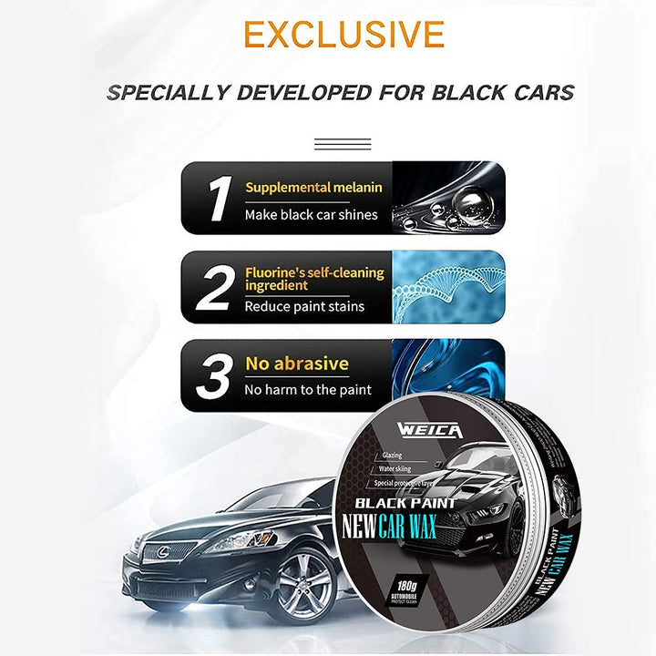Car Wax Black Solid for Black Cars, Carnauba Car Wax Kit Cleaner, Car Waxing Scratch Resistance Auto Ceramics Coating 180g with Free Waxing Sponge and Towel-Black
