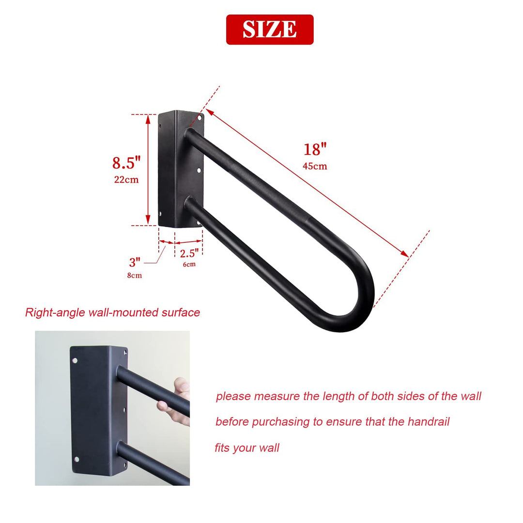 Handrails for Outdoor Steps,1-2 Steps Hand Rails Outside Inside Stairs,18 Wall Mount Outdoor Indoor Stair Railing with Non-Slip Surface-Black(Right)