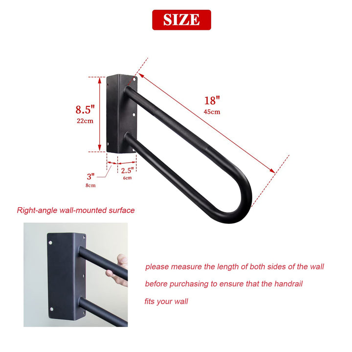 Handrails for Outdoor Steps,1-2 Steps Hand Rails Outside Inside Stairs,18 Wall Mount Outdoor Indoor Stair Railing with Non-Slip Surface-Black(Right)