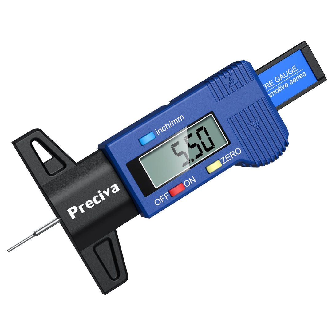 Tire Tread Depth Gauge, Preciva LCD Digital Tire Tread Depth Gauge Tool with Decimal Inch and MM Conversion of 0-1 Inches/ 0-25.4mm(NO 32nds Fraction Inch Display).