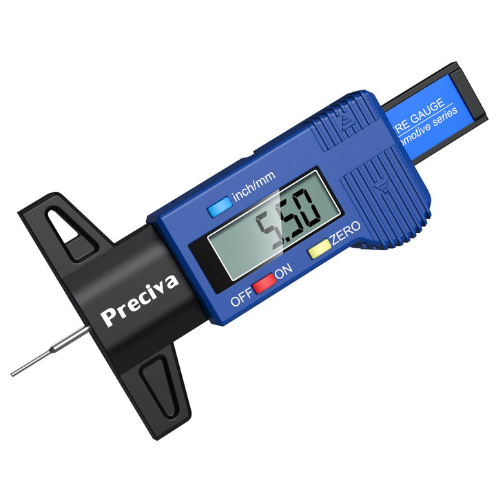 Tire Tread Depth Gauge, Preciva LCD Digital Tire Tread Depth Gauge Tool with Decimal Inch and MM Conversion of 0-1 Inches/ 0-25.4mm(NO 32nds Fraction Inch Display).