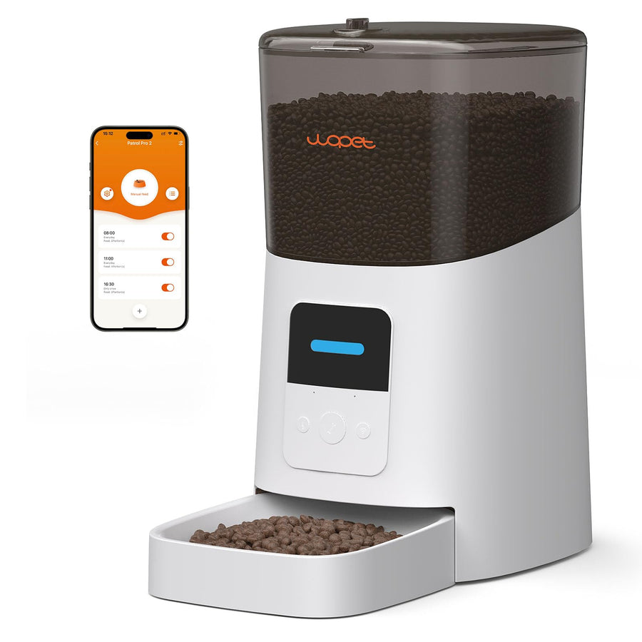 6L Automatic Cat Feeder, WiFi Automatic Dog Feeder with APP Control for Remote Feeding, Automatic Cat Food Dispenser with Low Food Sensor and Voice Recorder, Up to 15 Meals Per Day