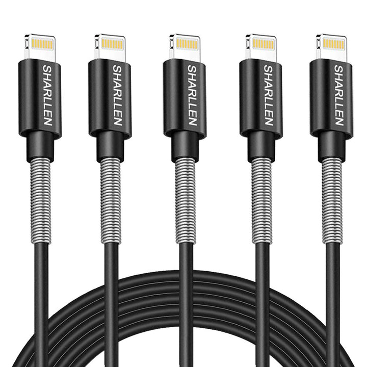 iPhone Cable Durable Lightning Charger Cable Spring iPhone Cord Fast iPhone Data Cable 5Pack 6FT USB Lightning Charging Cable Compatible iPhone XS/Max/XR/X/8/8P/7/7P/6S/iPad/iPod/IOS (Black)
