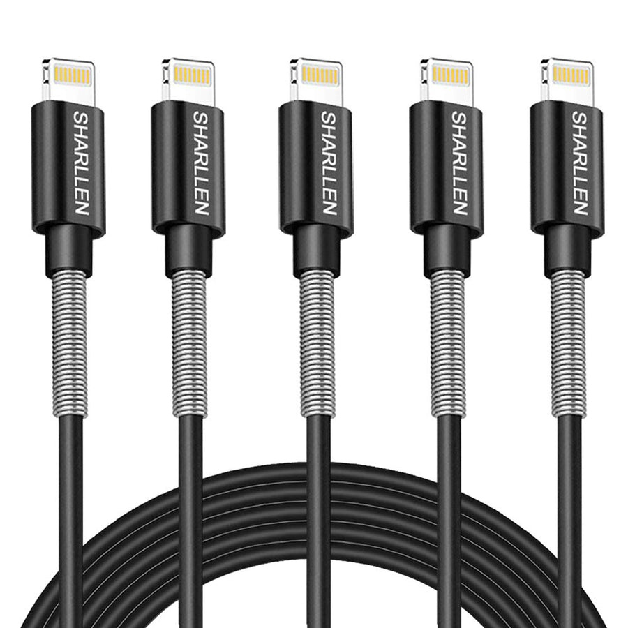 iPhone Cable Durable Lightning Charger Cable Spring iPhone Cord Fast iPhone Data Cable 5Pack 6FT USB Lightning Charging Cable Compatible iPhone XS/Max/XR/X/8/8P/7/7P/6S/iPad/iPod/IOS (Black)