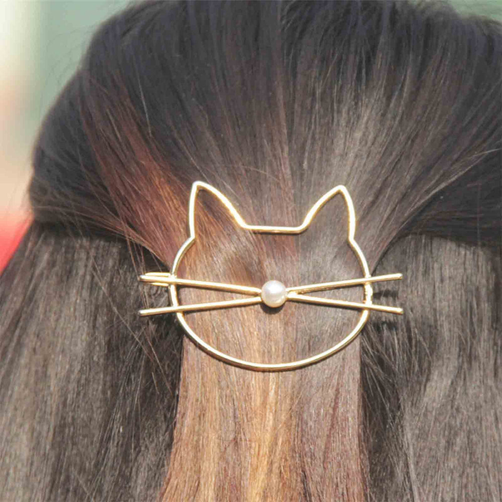 Cat Hair Clip Barrette Silver Hair Barrette Pin Animal Hair Barrette Clips Decorative Hair Accessories for Women and Girls Cat Lover Gifts (Silver)