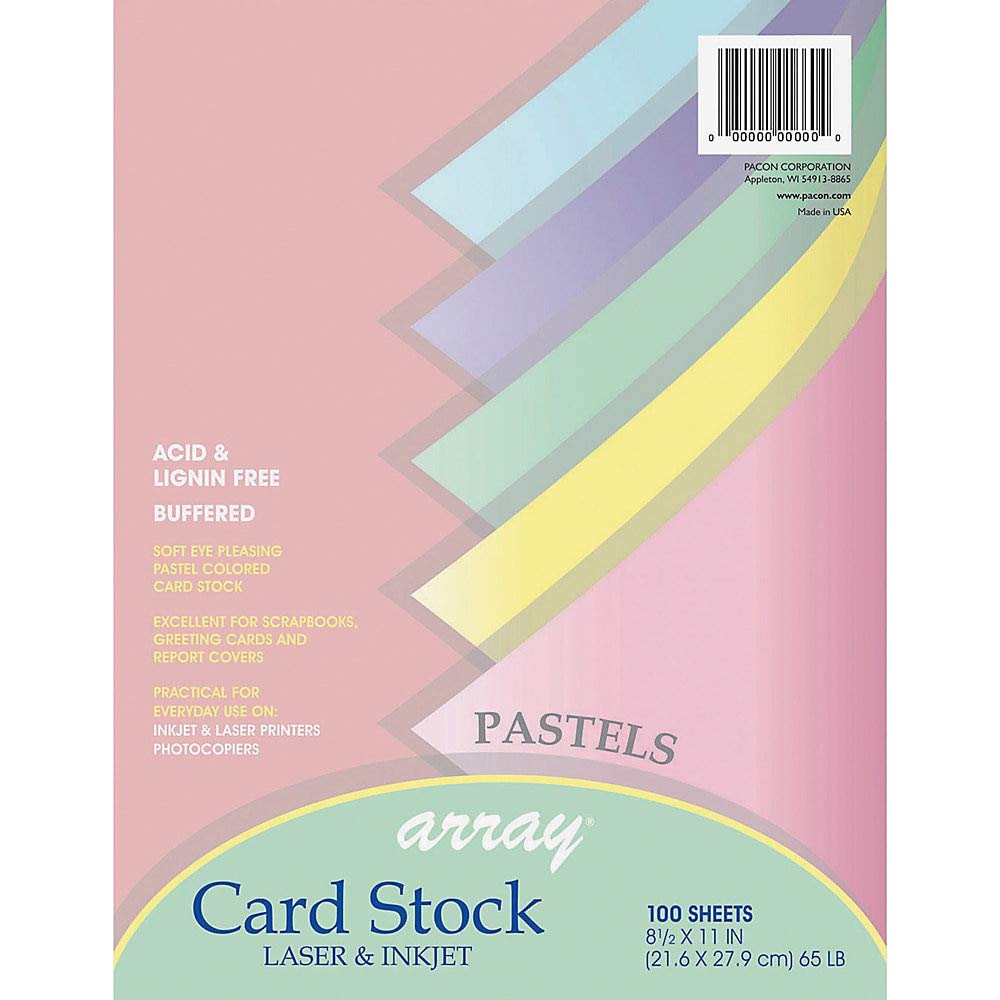 Card Stock, 8 1/2 inches x 11 Inches, Pastel Assortment, 100 Sheets (101315)