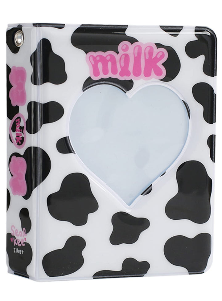 3 Inch Mini Photo Album for Fujifilm Instax Camera, Kpop Photocard Holder Book, 40 Pockets Love Heart Hollow Photo Card Binder (Dairy Cow)