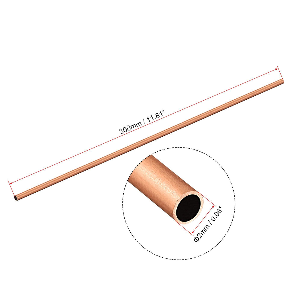 Copper Round Tube 2mm OD 0.2mm Wall Thickness 300mm Length Pipe Tubing 5 Pcs