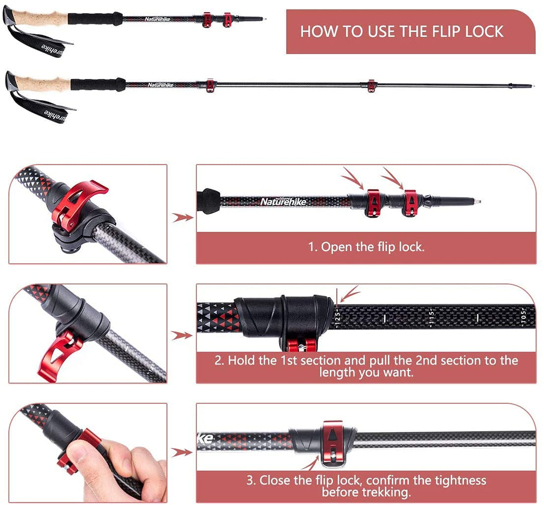 Ultralight Trekking Poles, 100% 3K Carbon Fiber, Collapsible Hiking Poles, Telescopic Adjustable Walking Sticks for Backpacking Camping, Quick Locking, Carry Bag and Accessories Included