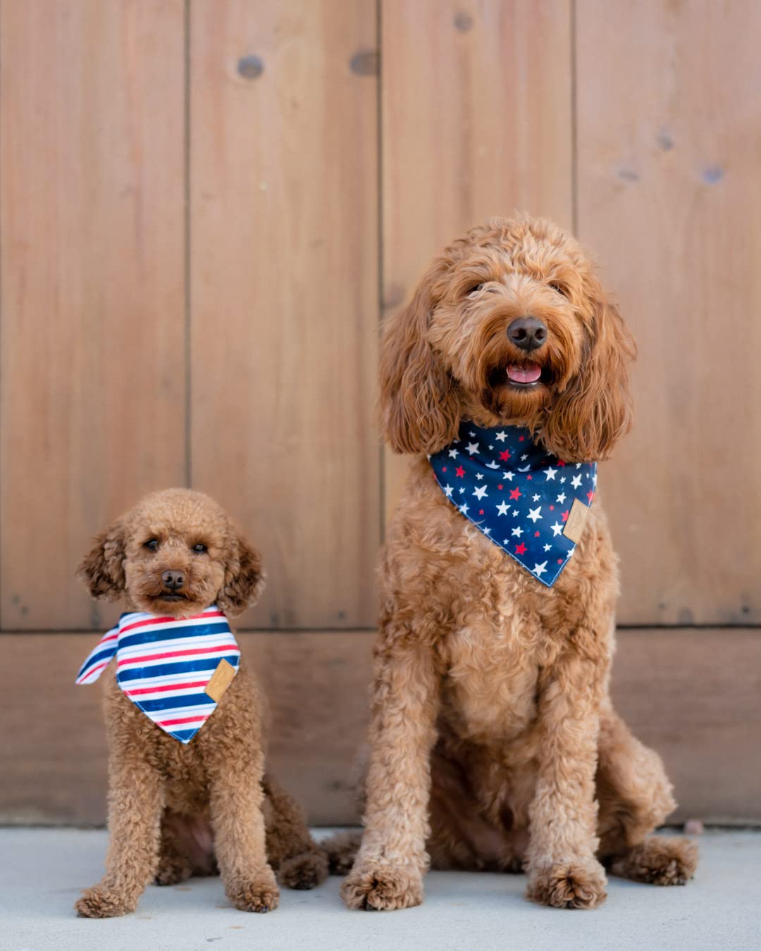 Dog Bandanas - 2 Pack | Stars+Stripes Set | Premium Durable Fabric | Unique Shape | Adjustable Fit | Multiple Sizes Offered | (Large)