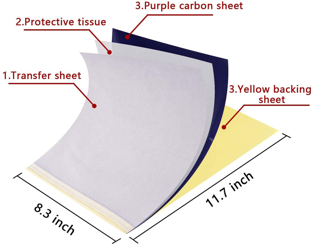 Tattoo Transfer Paper 25pcs Professional Tattoo Stencil Transfer Paper for Tattoo Kits Tattoo Supplies,8.5 X 11, A4 Size,Tattoo Supplies