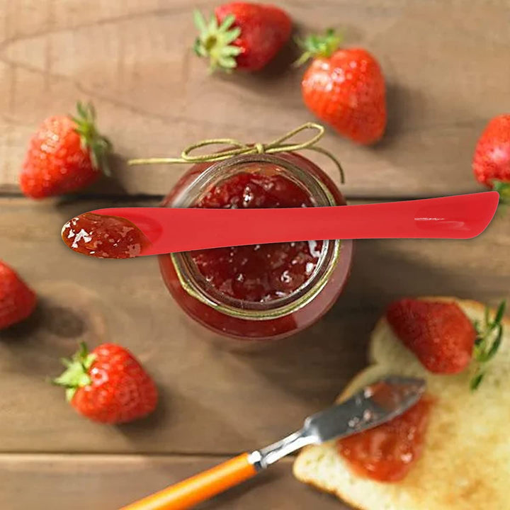 Mini Thin Silicone Slim Spatula Spoon Set,Small jar Long Handle Skinny Makeup spatulas Tiny Scraper Tool,Slender Narrow can Bottle Flexible Dual-use Kitchen Gadgets (Red), L 11.8 x W 3.1 Inch