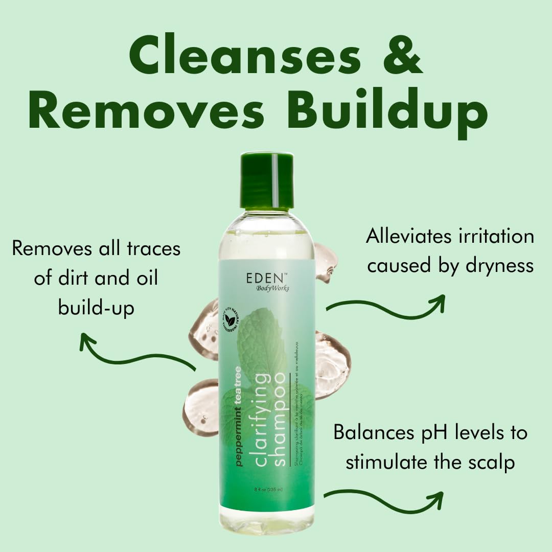 Peppermint Tea Tree Clear Clarifying Shampoo for Oily Hair, Dry Hair, Curly Hair - Scalp Cleansing Shampoo for Build Up &amp; Dandruff - Paraben &amp; Sulfate Free - 8 oz.