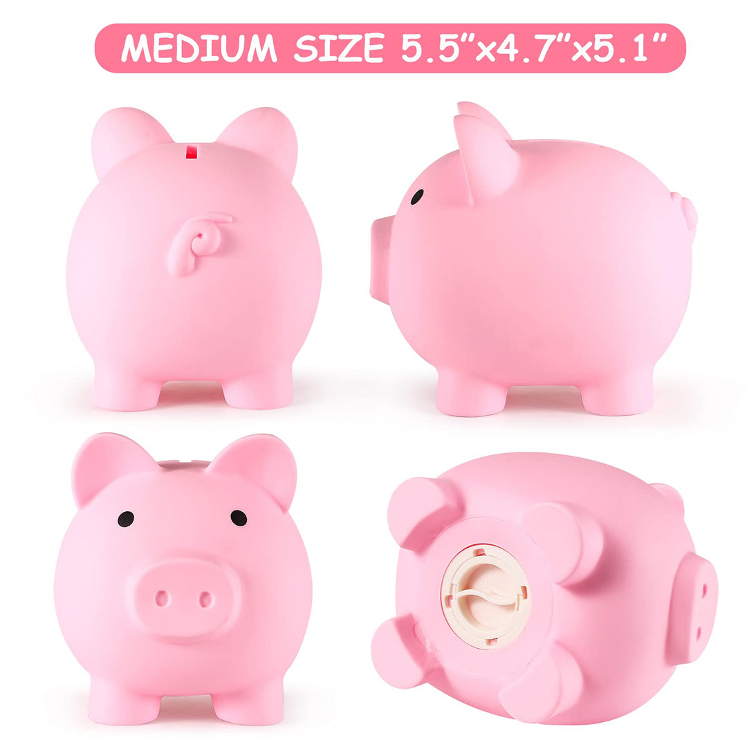 Piggy Bank, Unbreakable Plastic Money Bank, Coin Bank for Girls and Boys, Medium Size Piggy Banks, Practical Gifts for Birthday, Easter, Christmas (Pink)