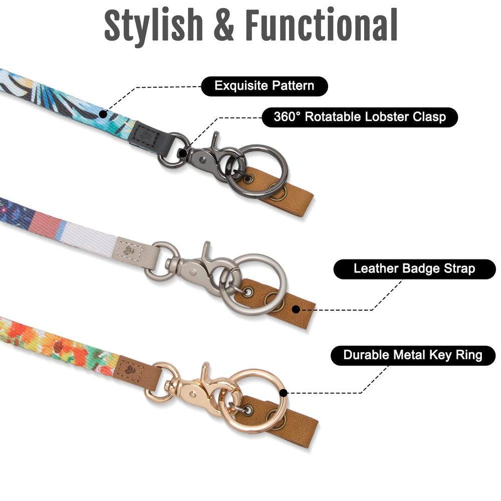 MNGARISTA Neck Keys Lanyard for Women, Durable Floral I