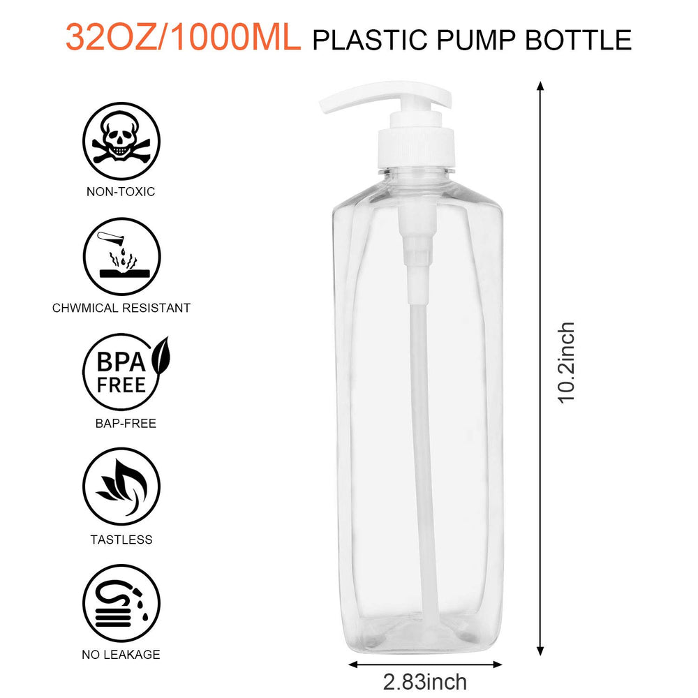 Plastic Pump Bottle 32oz, Soap Dispenser Empty Shampoo Dispenser Bottles for Cleaning Solutions,Hair,Oils,(3 Pack.1000ml)