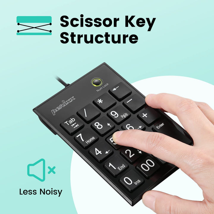Perixx PPD-202 Wired 19 Keys Slim Numeric Keypad, Big P