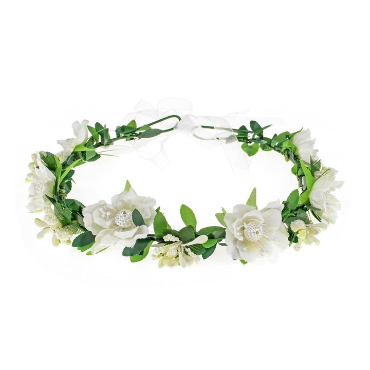 Wedding Hair Wreath Floral Garland Crown Headpiece Adjustable Rose Flower Crown (A-white)