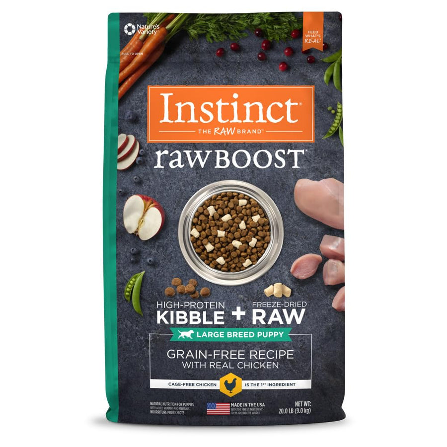 Raw Boost Large Breed Puppy, Natural Dry Dog Food with Freeze Dried Pieces, Grain Free Recipe - Real Chicken, 20 lb. Bag