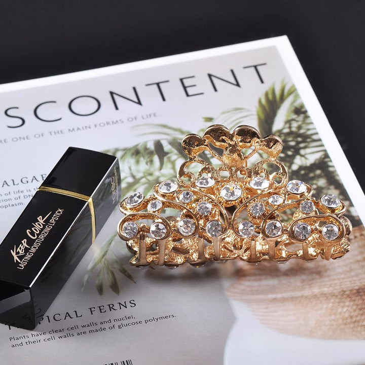 Gold Diamante Hair Claw Clip Grip Pink Crystal Bridal Party Prom New