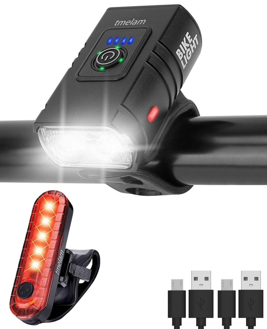 USB Rechargeable Bike Light Set Front and Rear, LED Aluminum Bicycle Headlight, Bike Head Light, Cycling Front Rear Lamp, Waterproof, LED 1200 LM (1 Front 1 Rear)