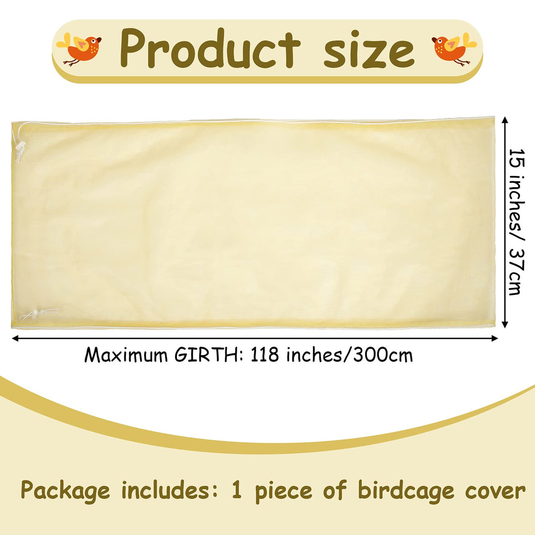 Adjustable Bird Cage Net Cover Birdcage Seed Feather Catcher Soft Skirt Guard Birdcage Nylon Mesh Netting for Parrot Parakeet Macaw Round Square Cages (Yellow, 118 x 15 Inch/ 300 x 37 cm)