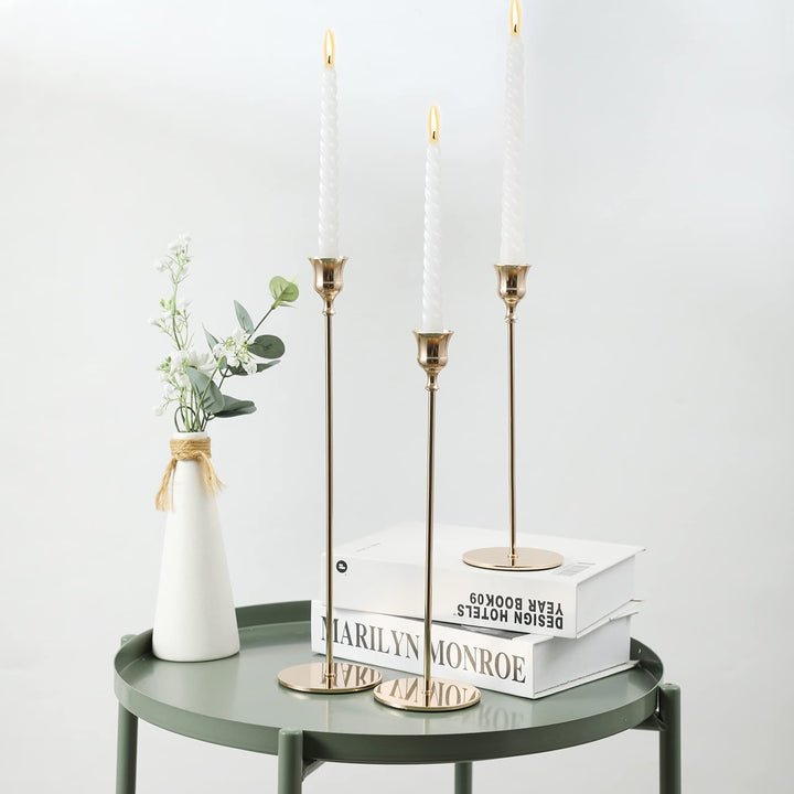 Creatyi 6 PCS Candle Holders Candlestick Holders Decorative Candlestick Holder Taper Candle Holder for Wedding, Dinning, Party,Home Decor,Birthday (Long Set,Gold)