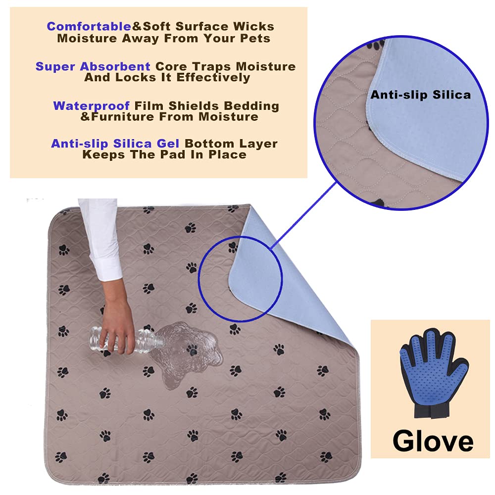 Washable Dog Pee Pads with Puppy Grooming Gloves,Puppy Pads,Reusable Pet Training Pads,Large Dog Pee Pad,Waterproof Pet Pads for Dog Bed Mat,Super Absorbing Whelping Pads 36x72 In(Pack of 2)