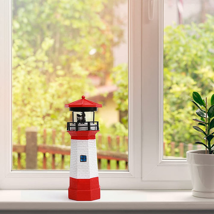 Solar Powered Lighthouse, Garden Lights, Solar Lighthouse Statue with Rotating Lamp, Rotating Spinning Bright Outdoor Patio Yard Garden Lawn Decoration(Red)